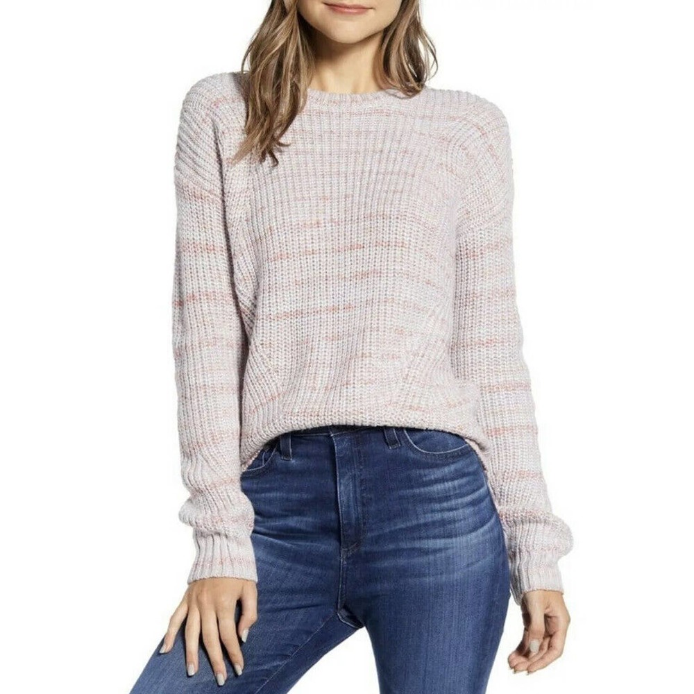 Lucky Brand Sweater Womens Medium Pink Knitted Crew Neck Pullover Blouse